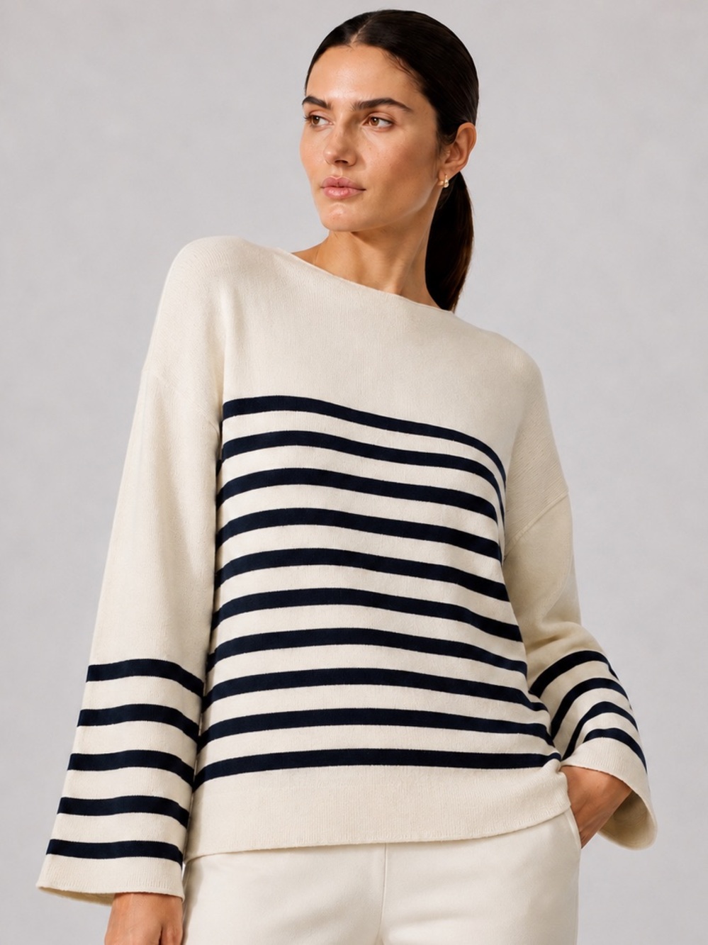 Brochu Walker Wool Cashmere Striped Sweater Quiet Luxury Coastal Small